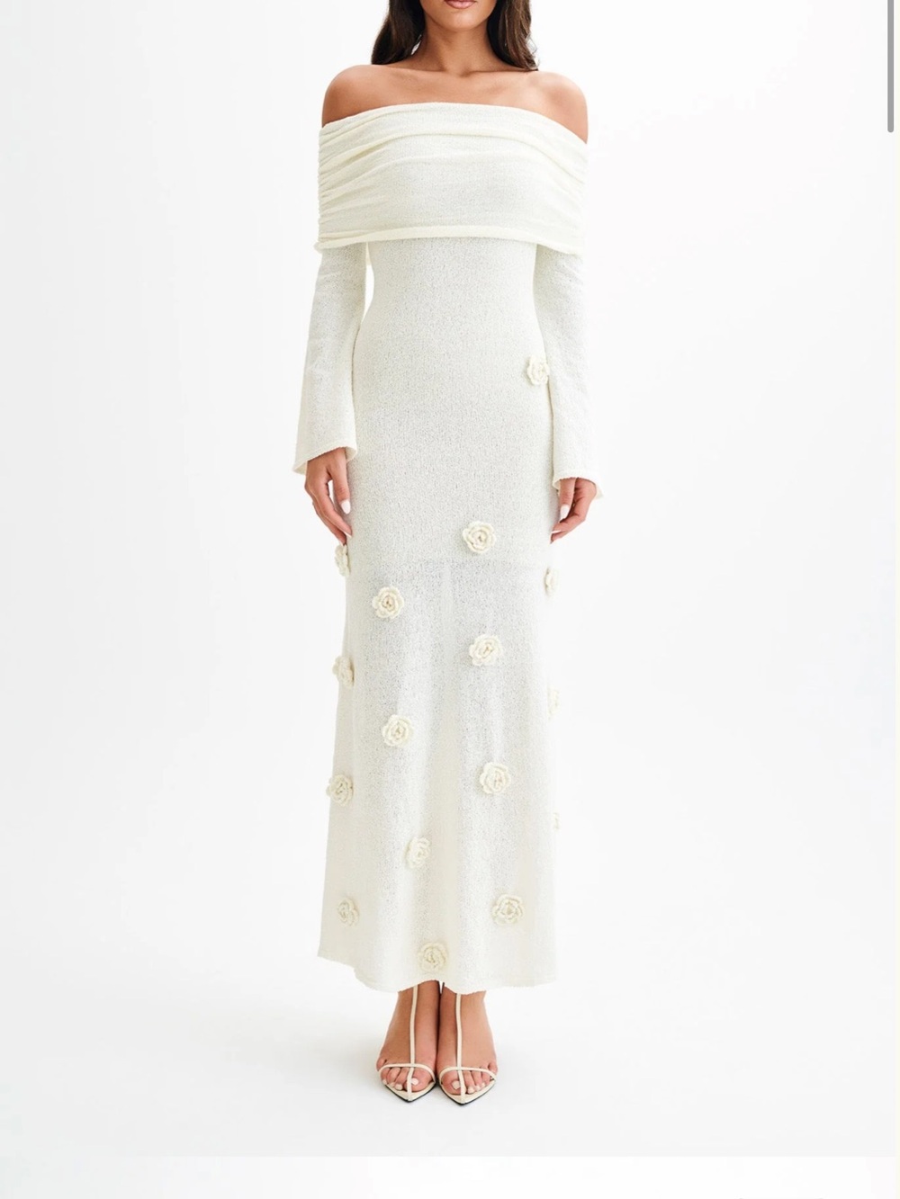 Meshki Ivory Off-Shoulder Floral Appliqué Maxi Dress - Picture 4 of 8